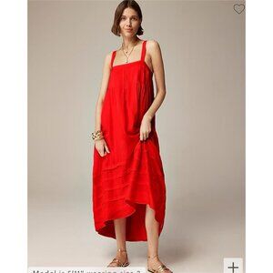 NWT J Crew Pintuck Midi Dress in Drapey Organza Red XS